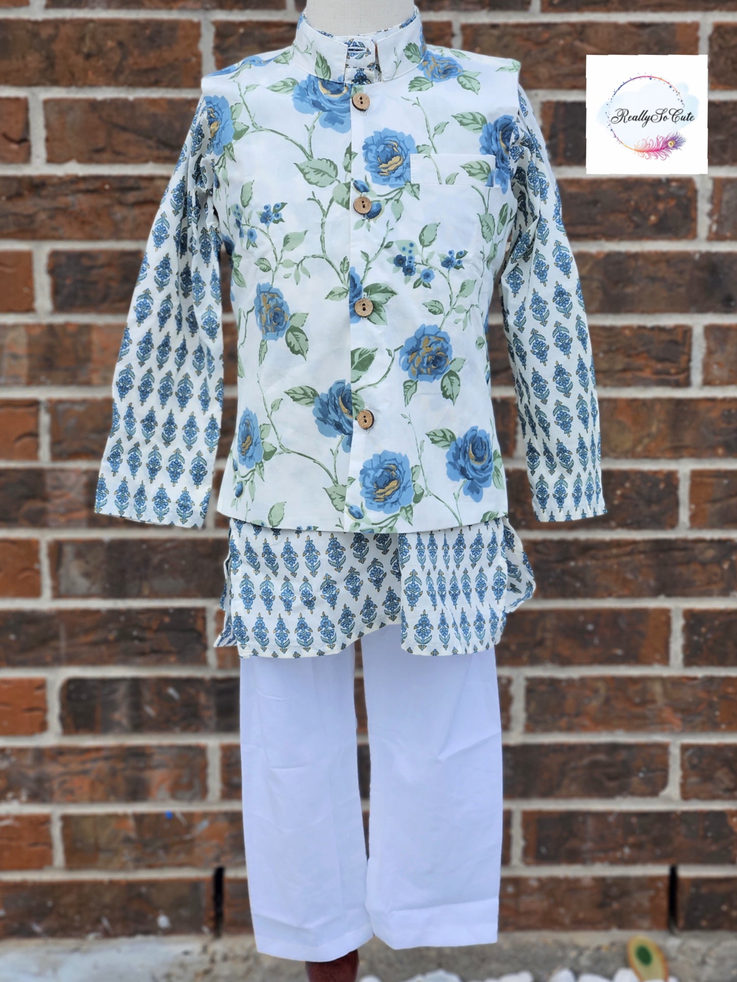 Boys cotton kurta pajama with jacket
