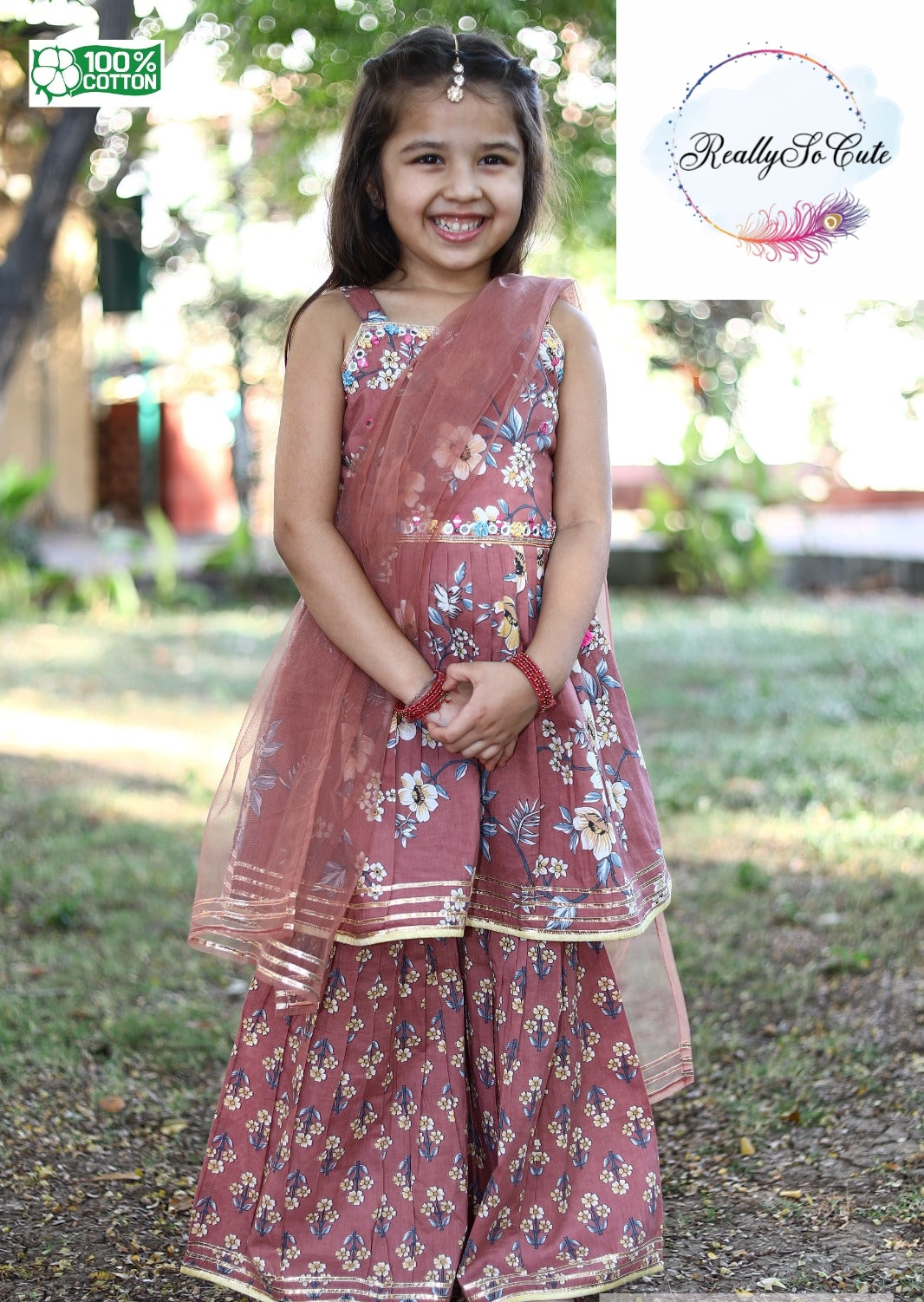 Girls Cotton sharara Kurti Suit, baby girls ethnic wear