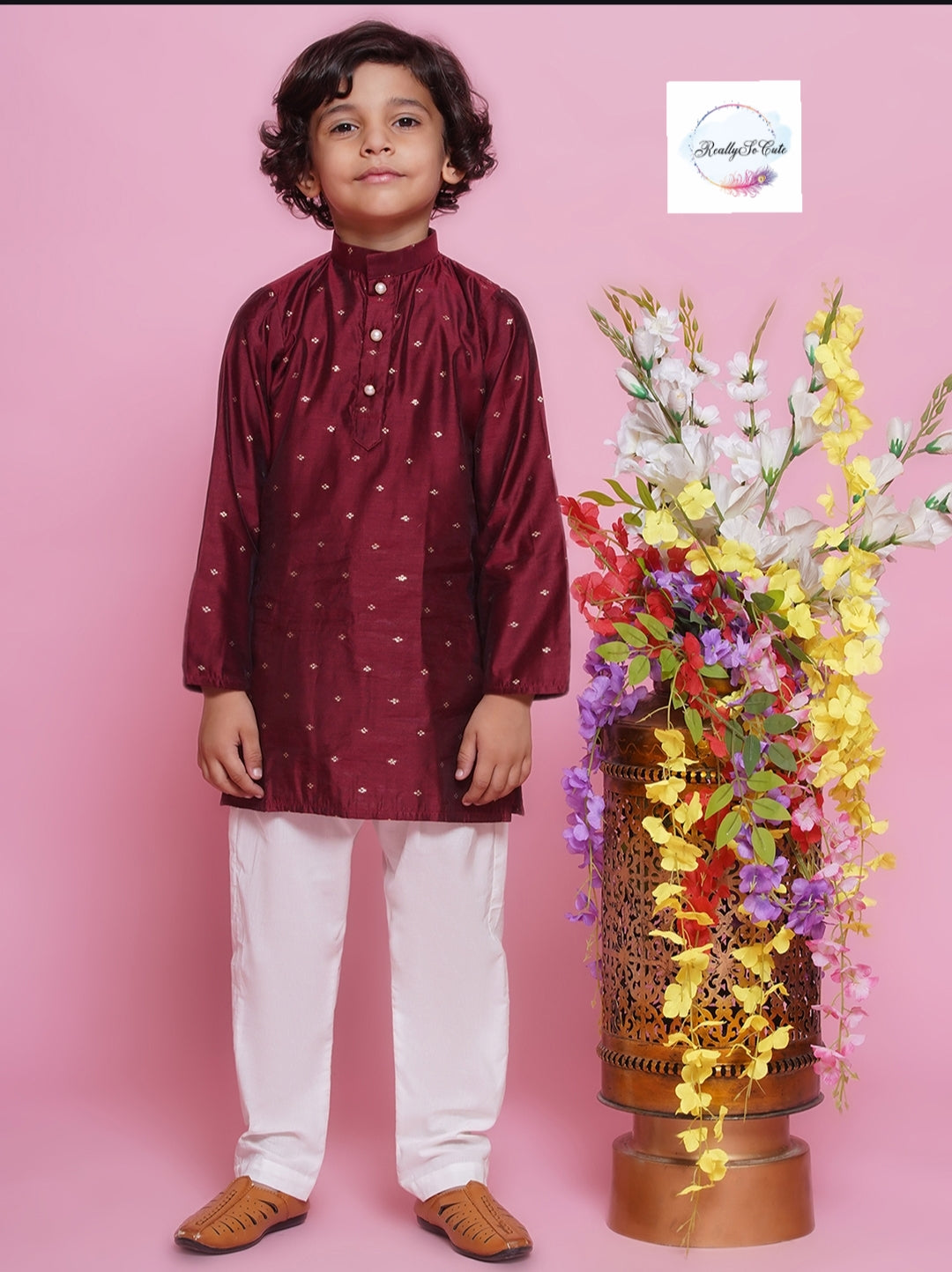 Boys chanderi kurta pajama set, Silk kurta set