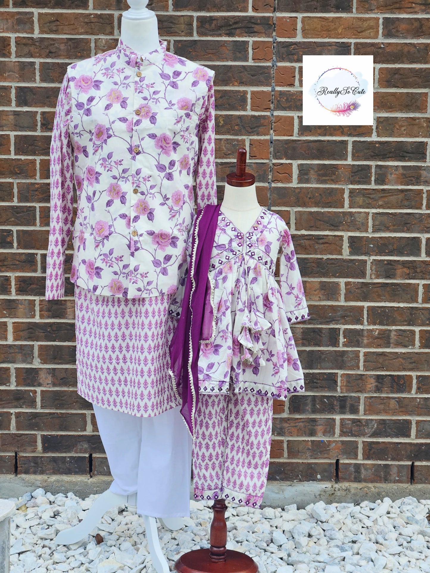 Men's cotton kurta pajama, purple kurta set with jacket,