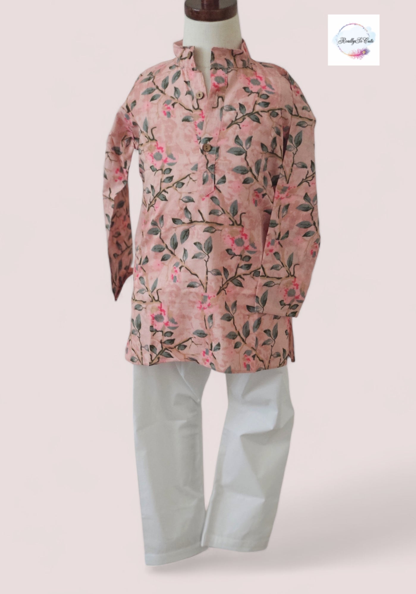 Boys cotton kurta pajama, floral print kurta set