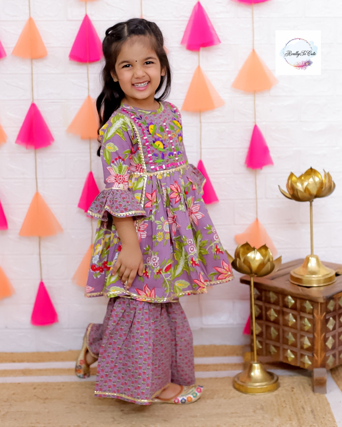 Girl Sharara kurti Set/ soft cotton kurta salwar set, blue kurti sharara