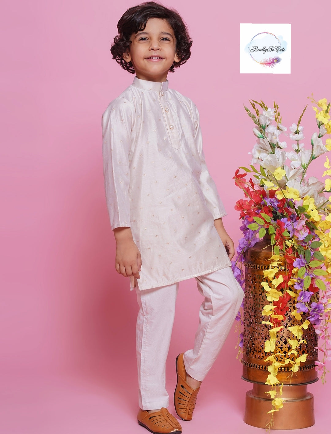 Boys chanderi kurta pajama set, Silk kurta set