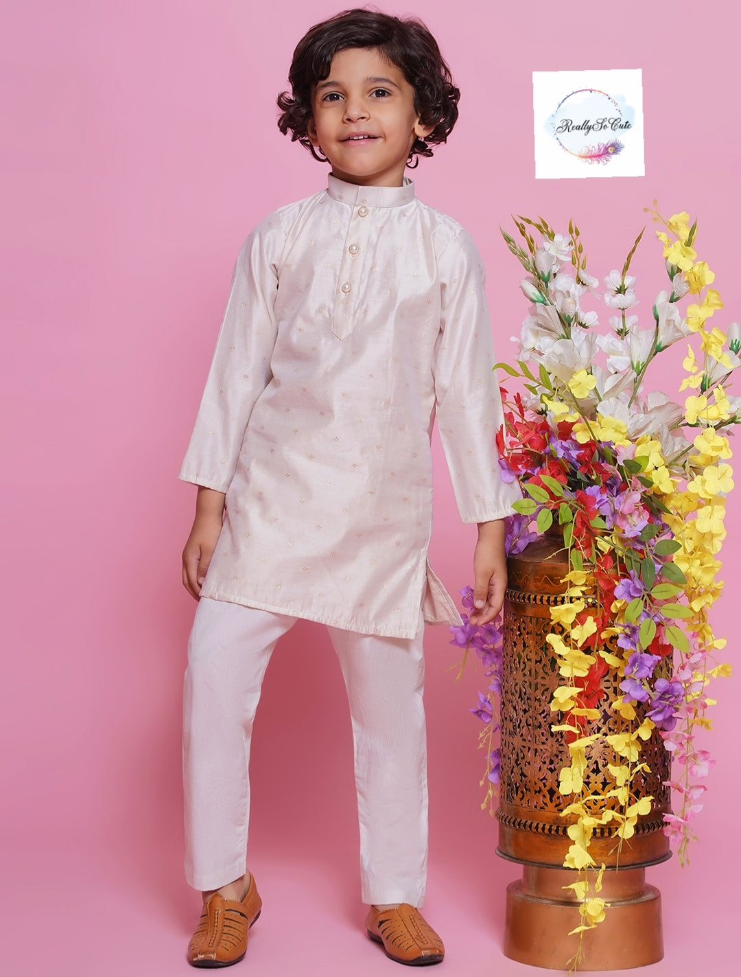 Boys chanderi kurta pajama set, Silk kurta set
