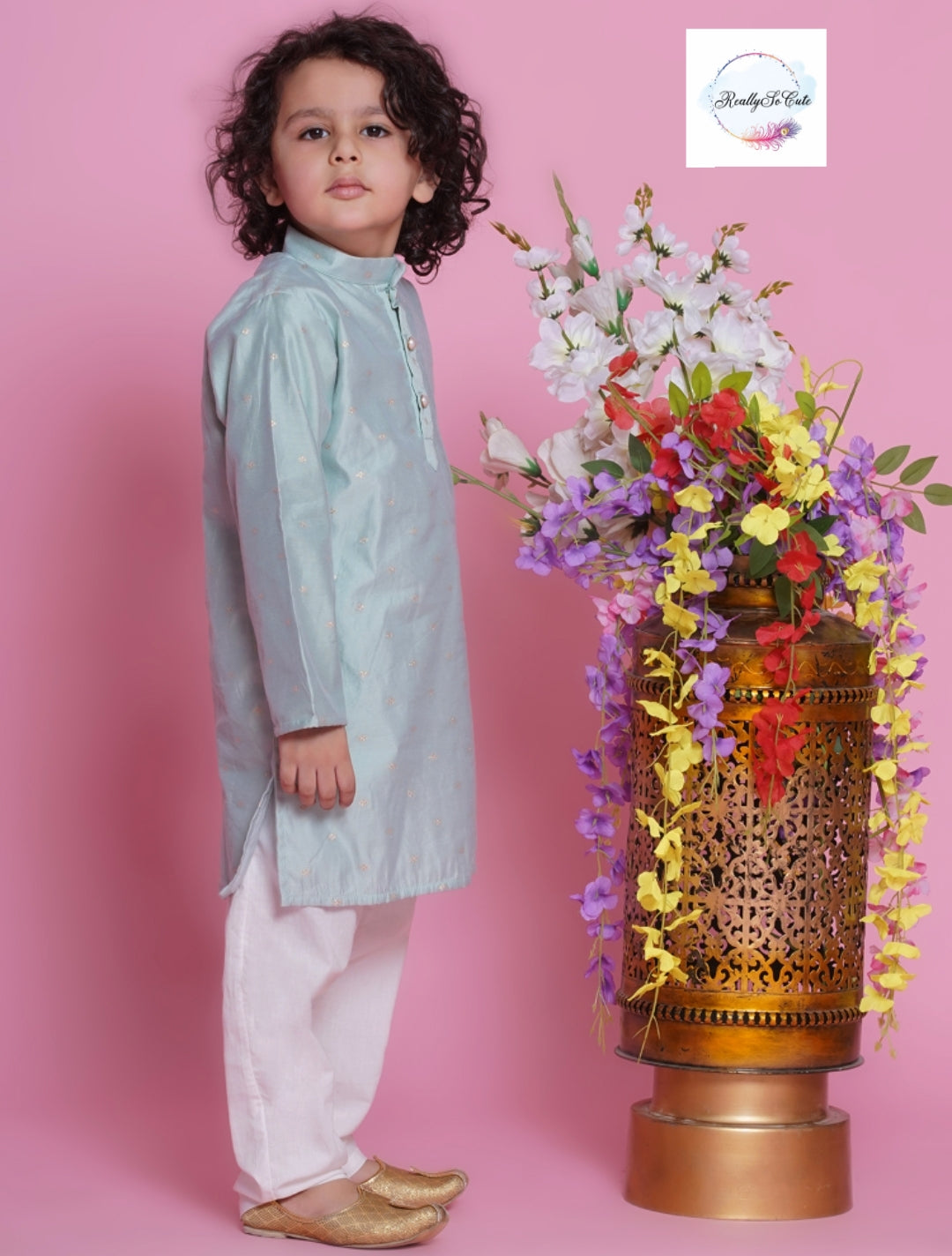 Boys chanderi kurta pajama set, Silk kurta set