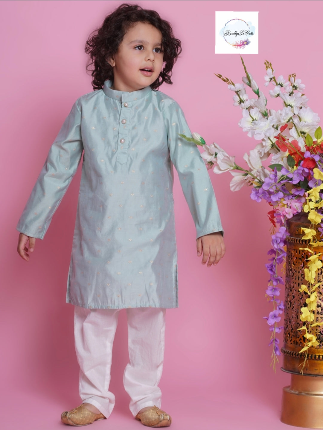 Boys chanderi kurta pajama set, Silk kurta set