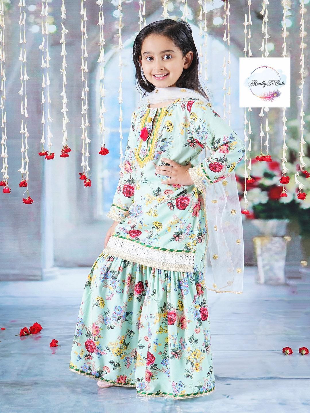 Girls 3 piece floral Palazzo Kurti set
