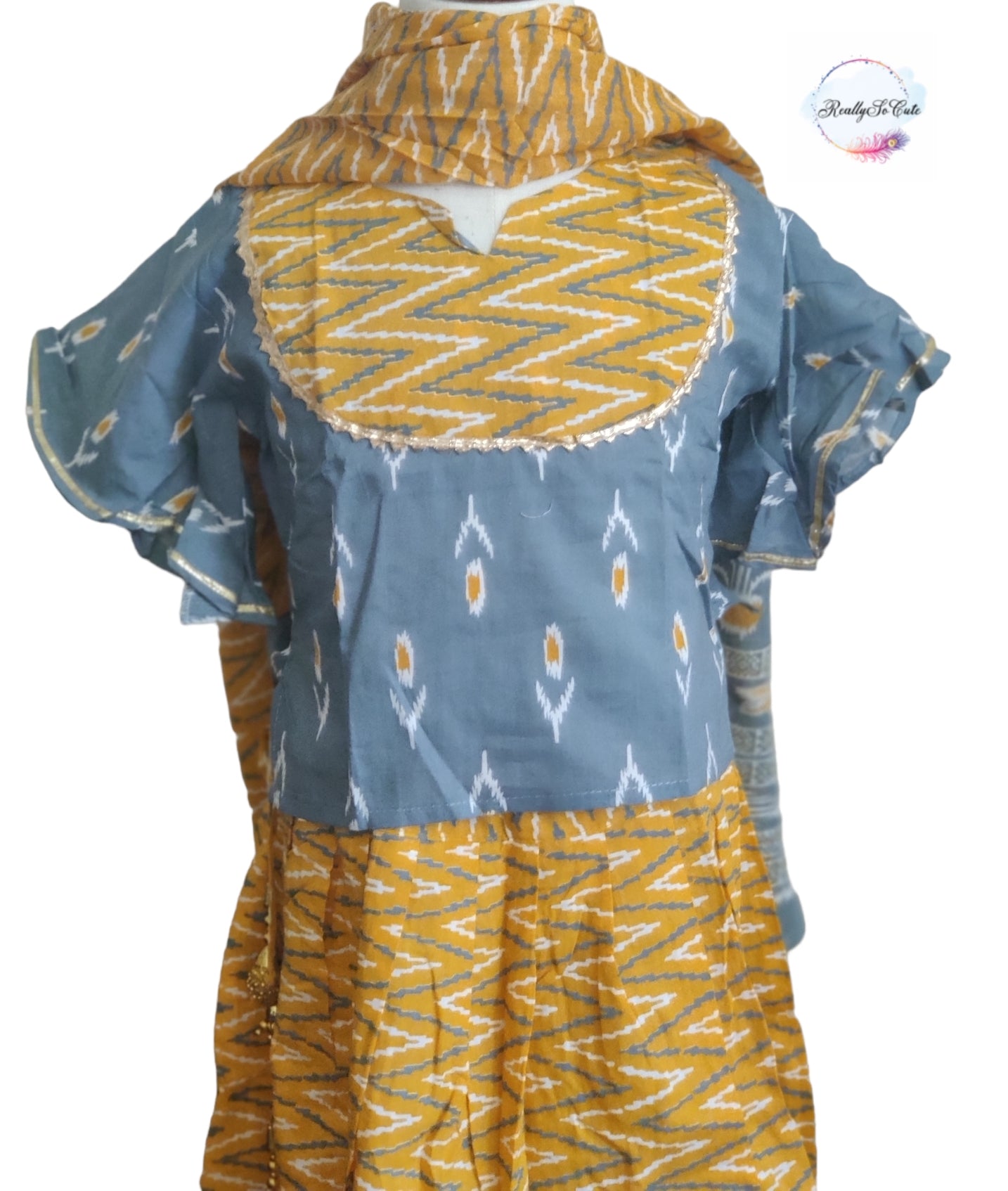 Kids ikkat cotton chaniya choli, skirt top ikkat