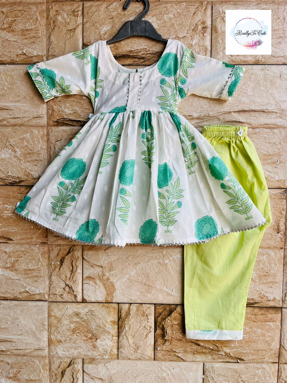 Indian Salwar Suit/ green anarkali for girls/ , traditional dress set, , cotton kurti salwar,