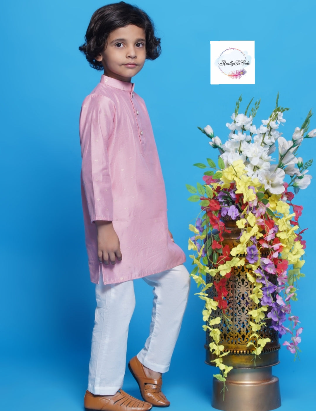Boys chanderi kurta pajama set, Silk kurta set
