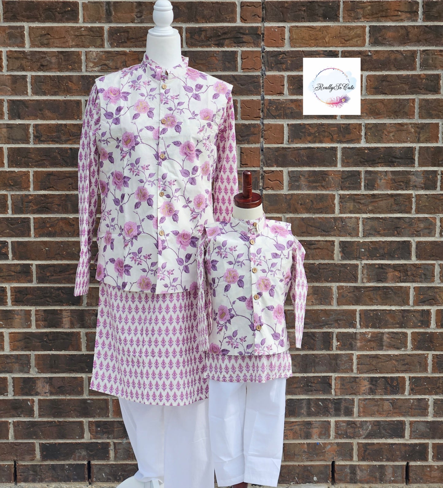 Men's cotton kurta pajama, purple kurta set with jacket,