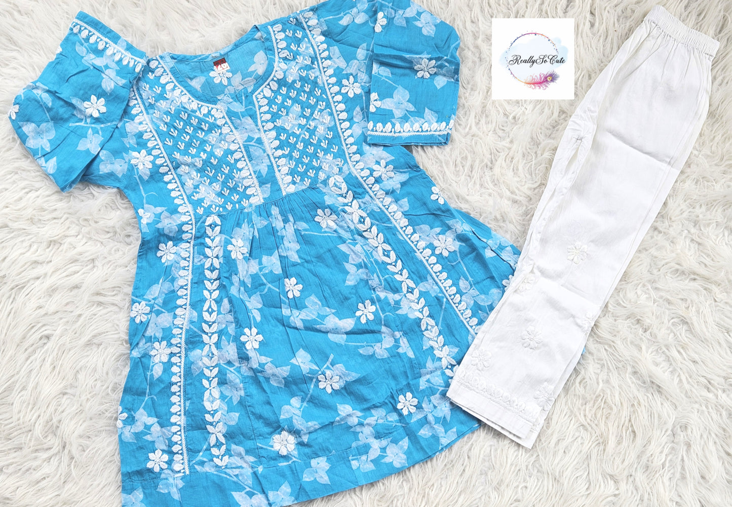 Little Girls Chikankari Kurtis sharara Set, Girls Festival Dress Set, muslin Chikankari Dress Girls