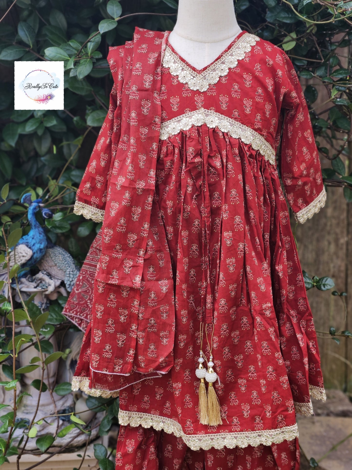 Girl Sharara kurti Set/ soft cotton kurta sharara kids set, mehroon kurti sharara