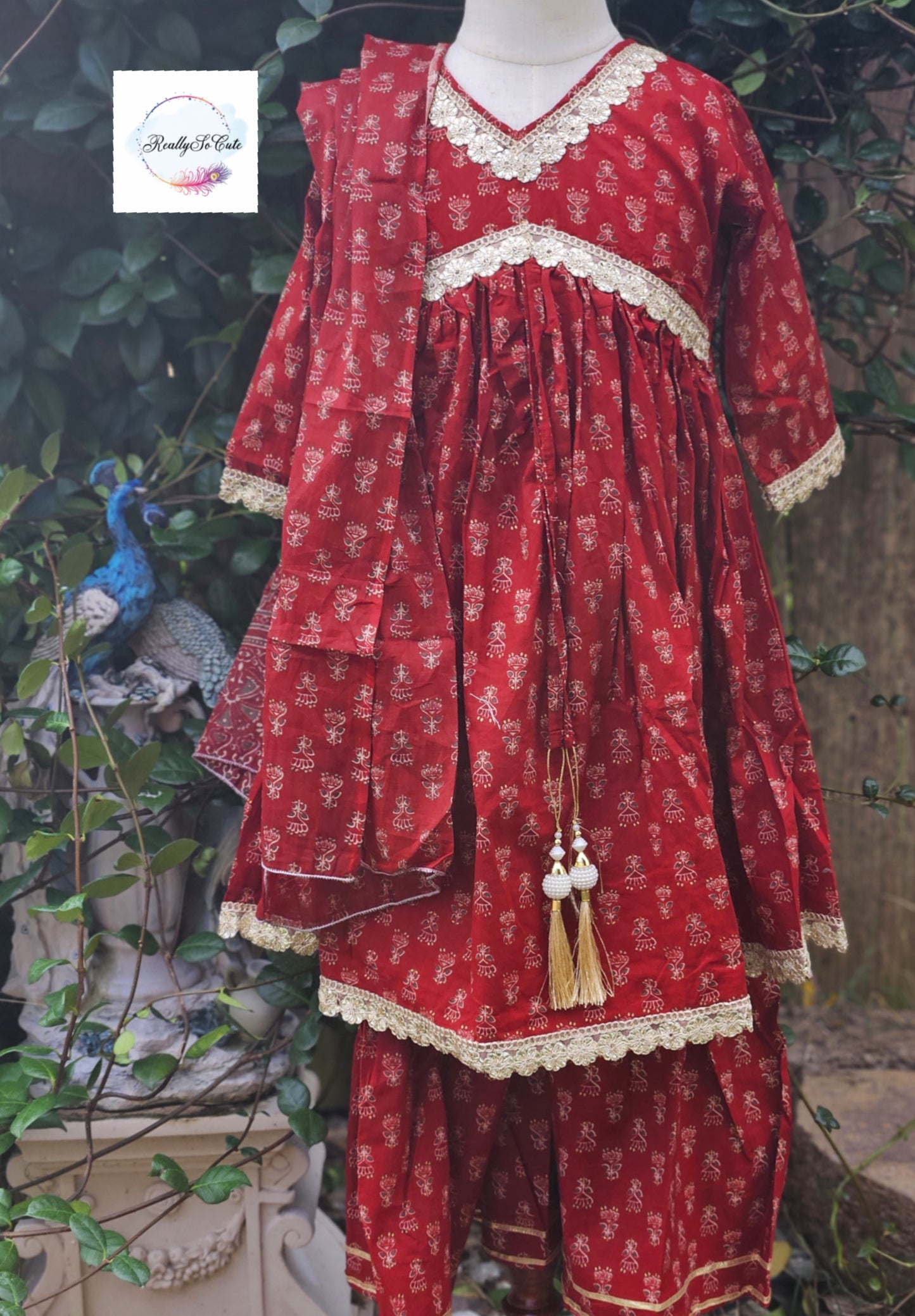 Girl Sharara kurti Set/ soft cotton kurta sharara kids set, mehroon kurti sharara