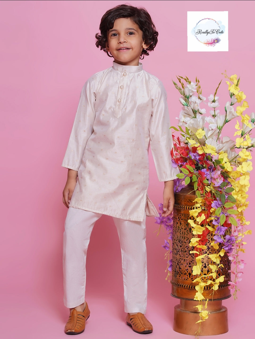 Boys chanderi kurta pajama set, Silk kurta set