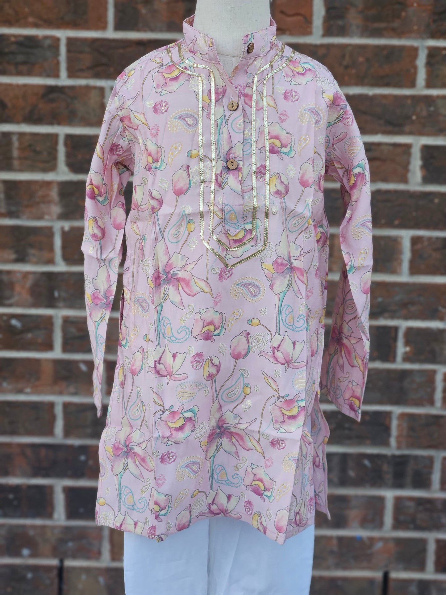 Boys cotton kurta pajama, floral chanderi silk kurta set