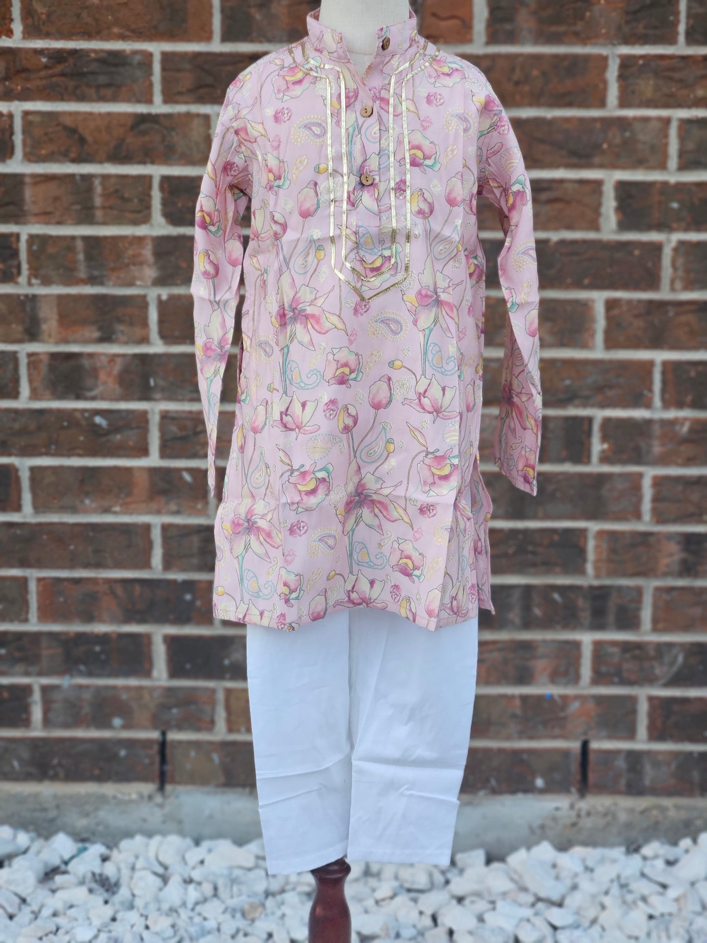 Boys cotton kurta pajama, floral chanderi silk kurta set