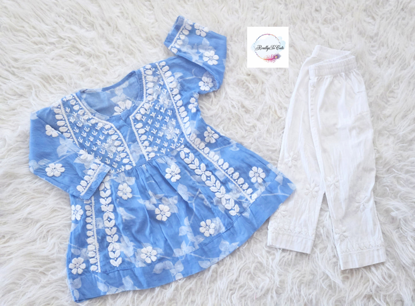 Little Girls Chikankari Kurtis sharara Set, Girls Festival Dress Set, muslin Chikankari Dress Girls