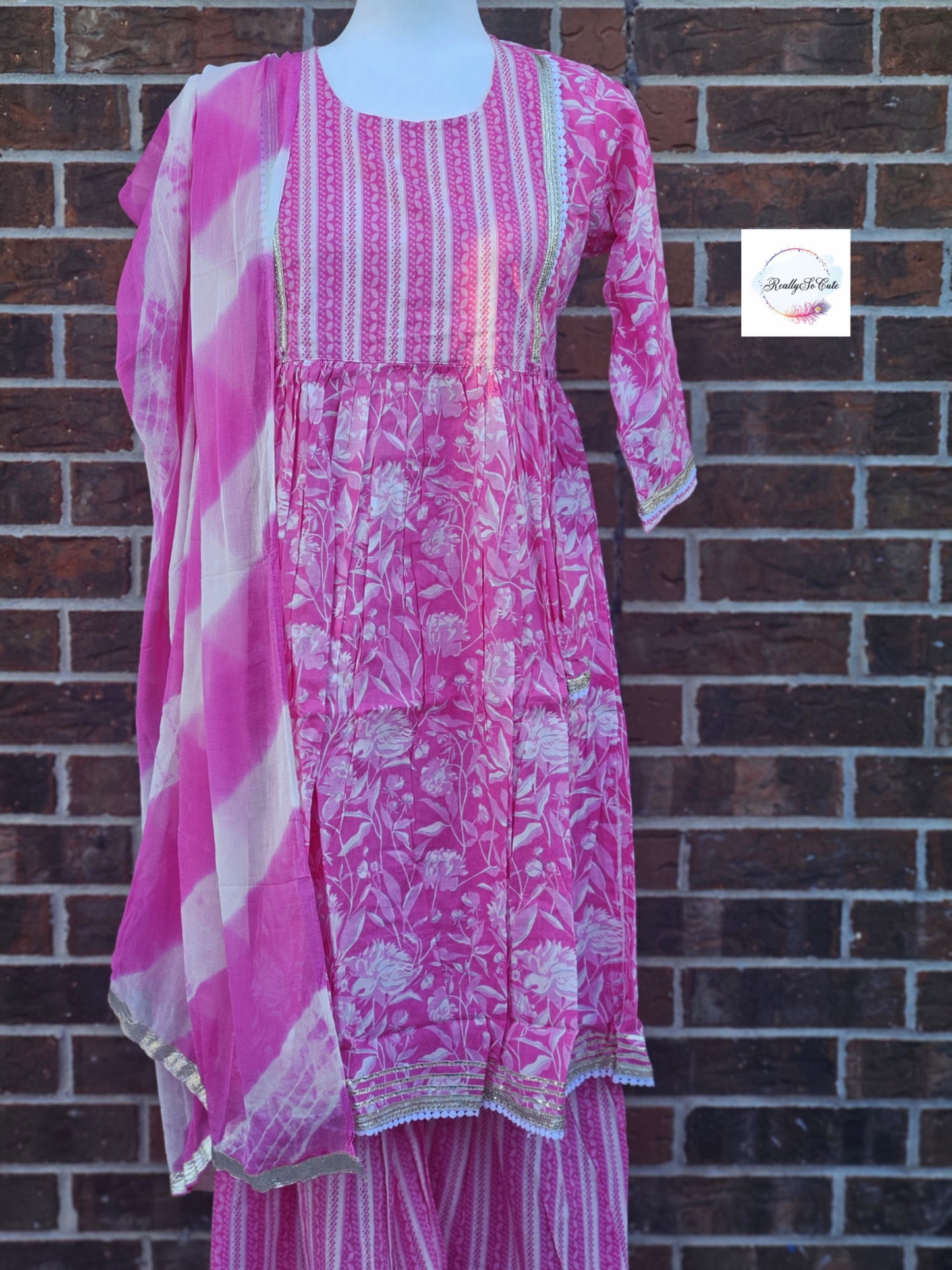 Soft cotton kurti sharara set, pink mom and me set