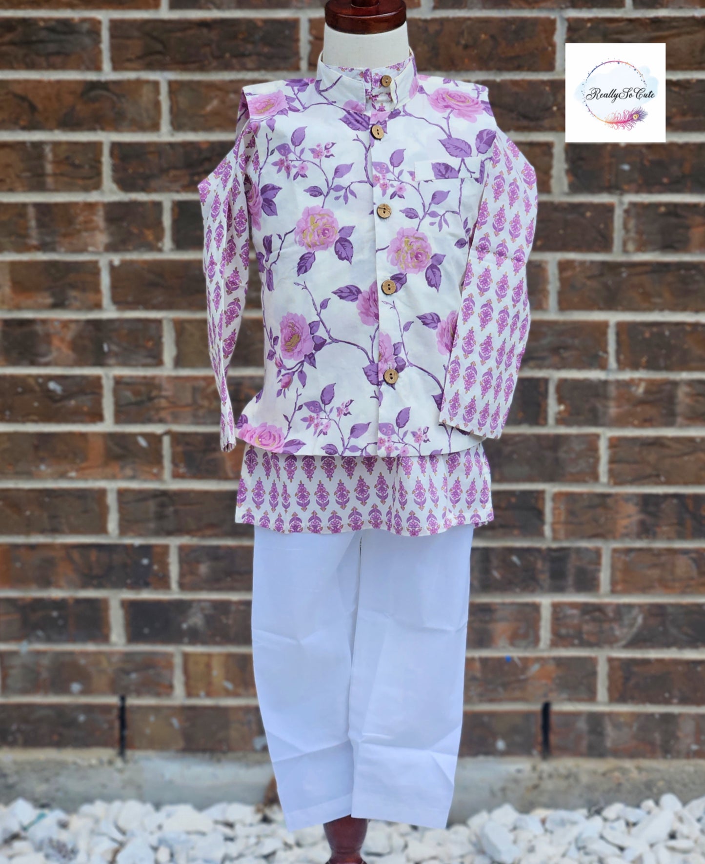 Boys cotton kurta pajama with jacket