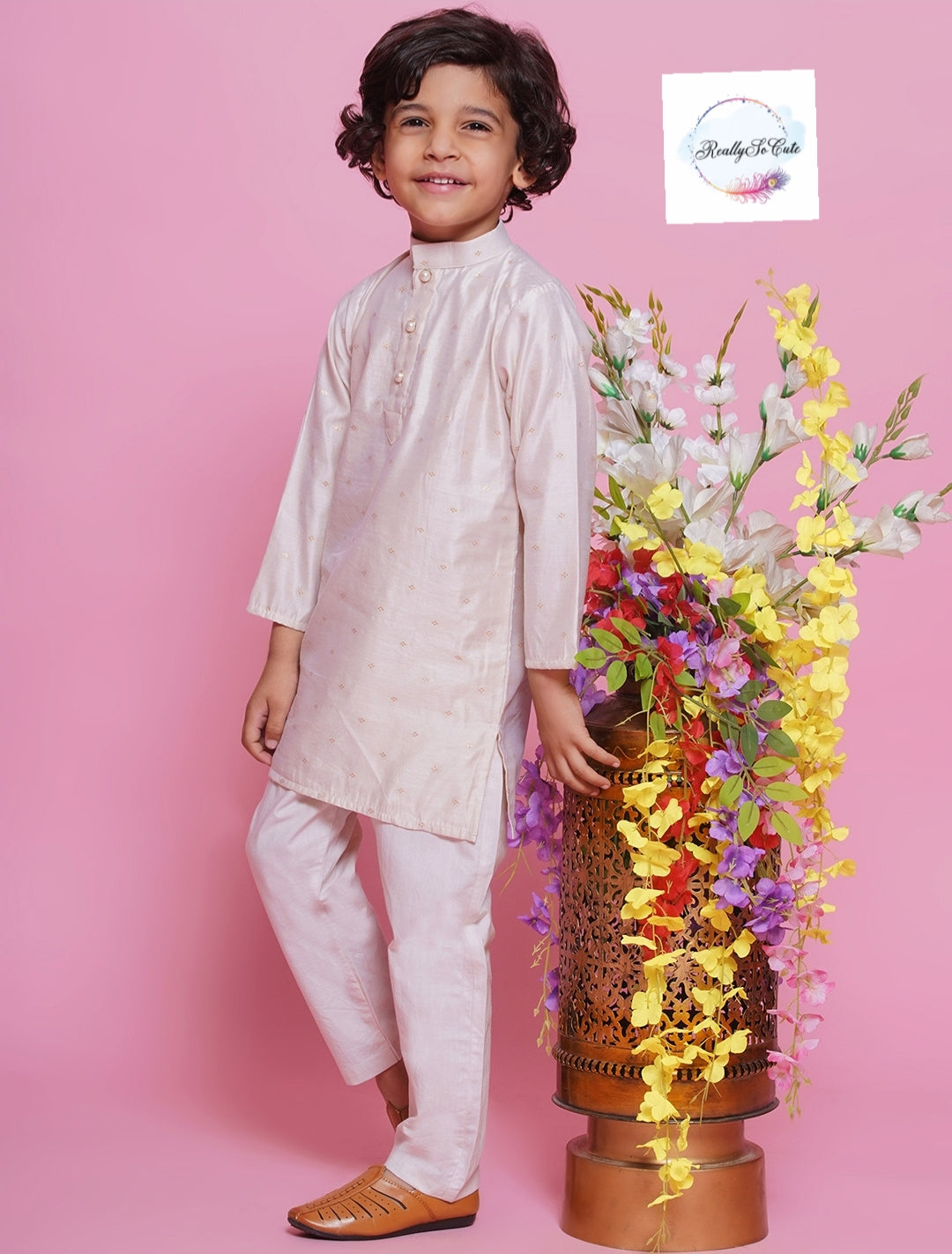 Boys chanderi kurta pajama set, Silk kurta set