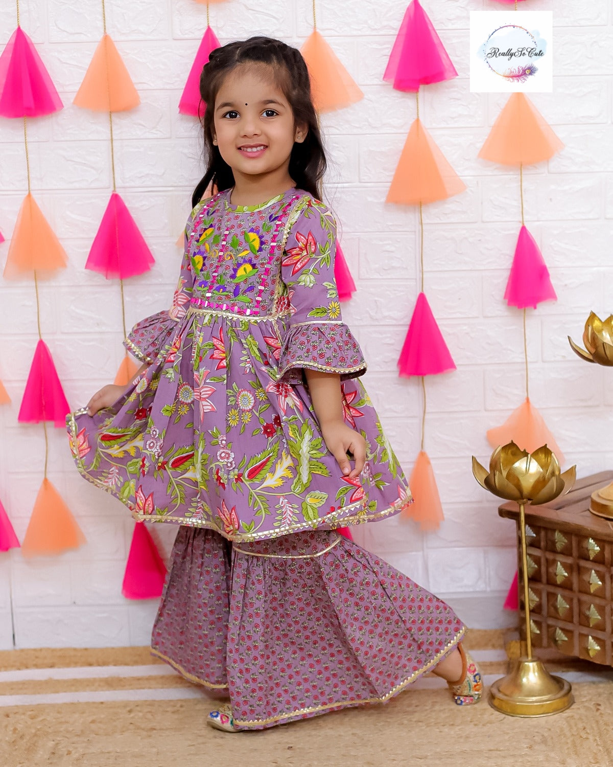 Girl Sharara kurti Set/ soft cotton kurta salwar set, blue kurti sharara