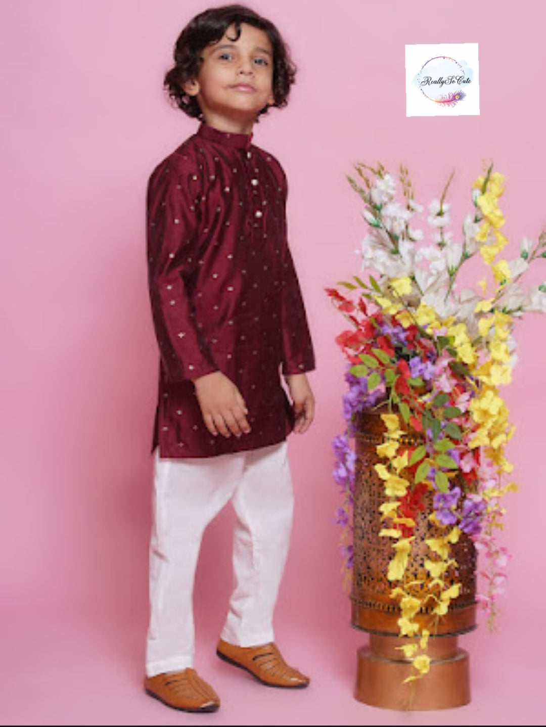 Boys chanderi kurta pajama set, Silk kurta set