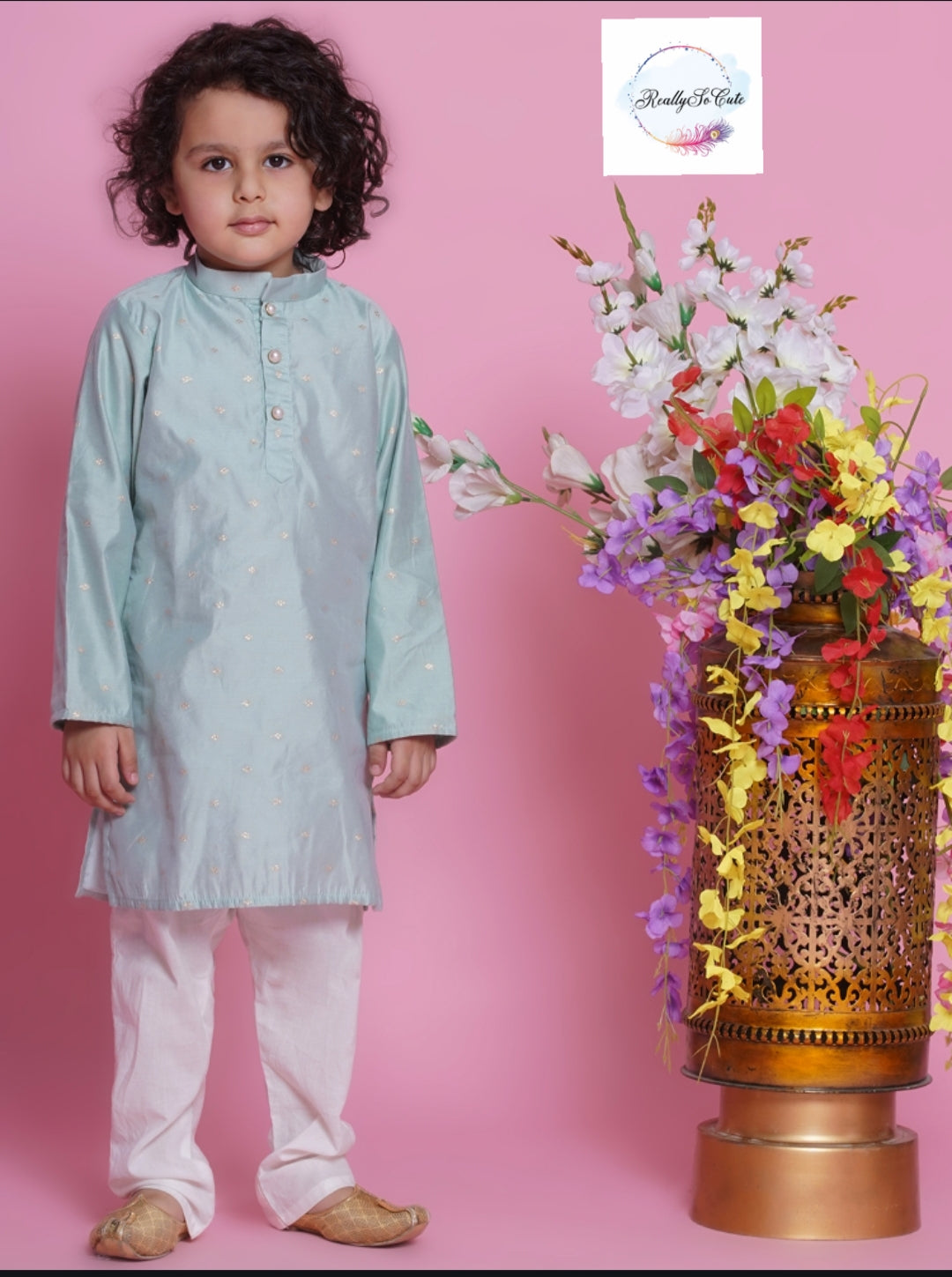 Boys chanderi kurta pajama set, Silk kurta set