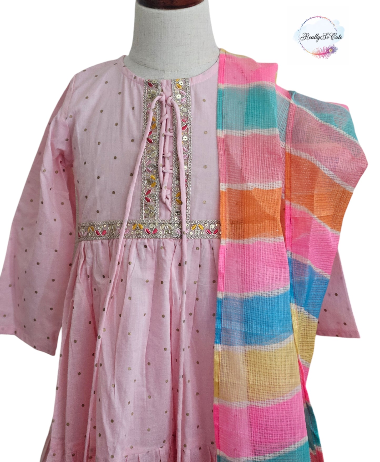 Indian Salwar Suit/ Anarkali kurta set/ cotton kurti salwar, pink anarkali set