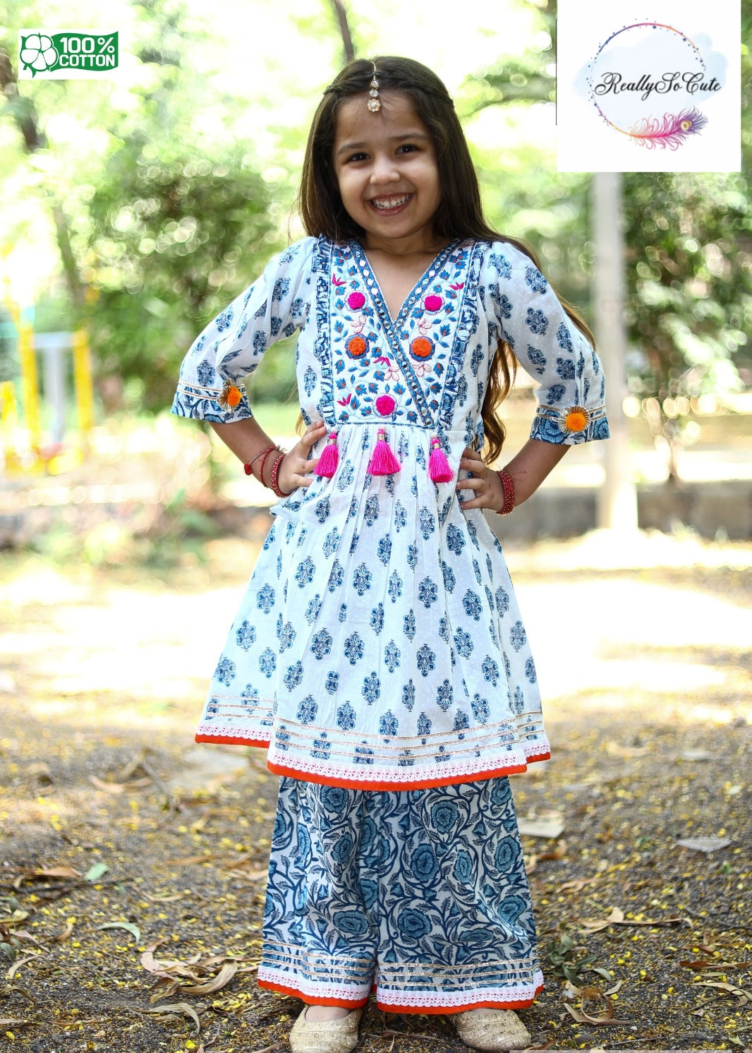 Girls Cotton Sharara Kurti Suit, baby girls ethnic wear – ReallySoCute