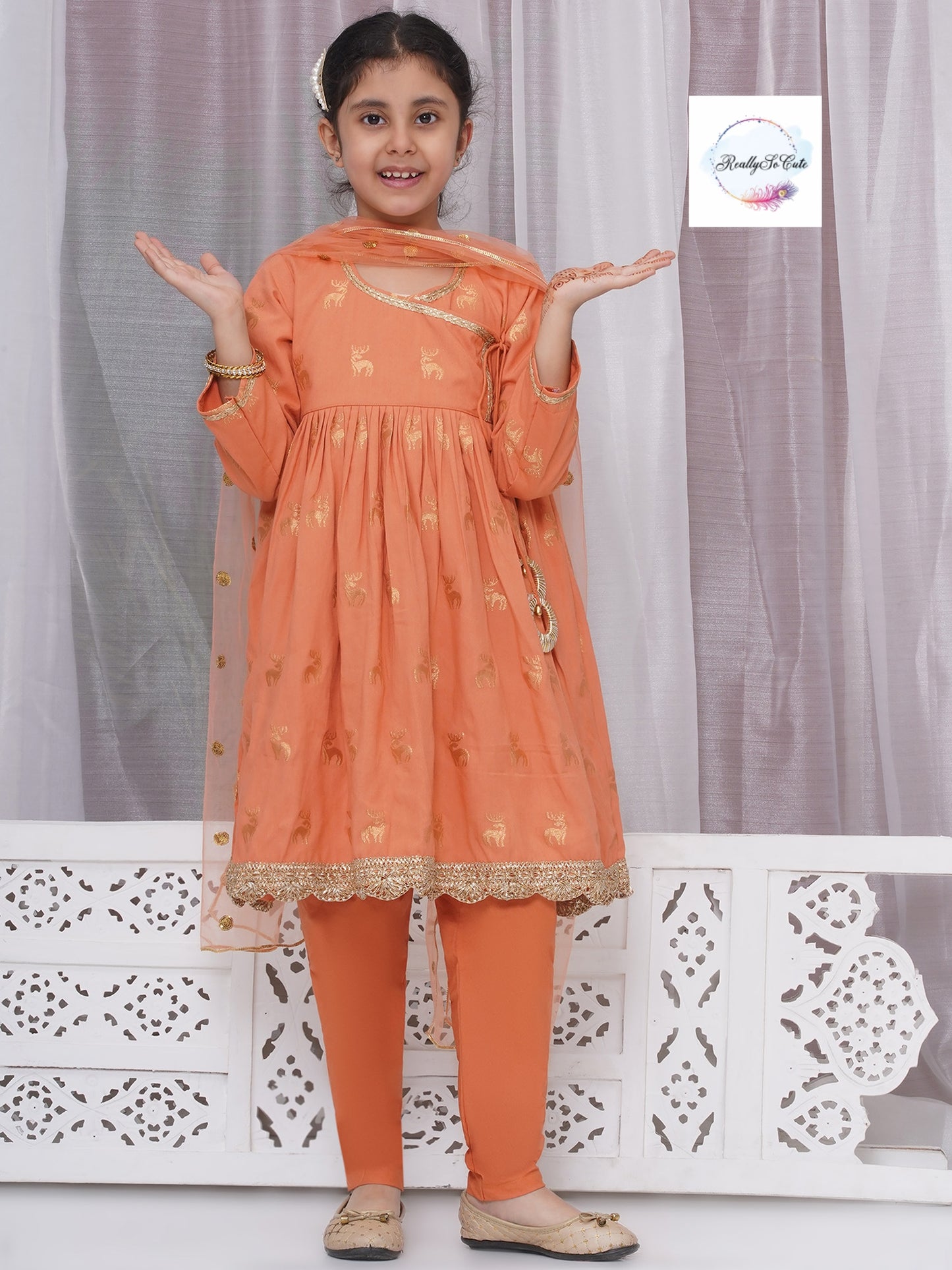 Girls 3 piece angarakha style anarkali Kurti set