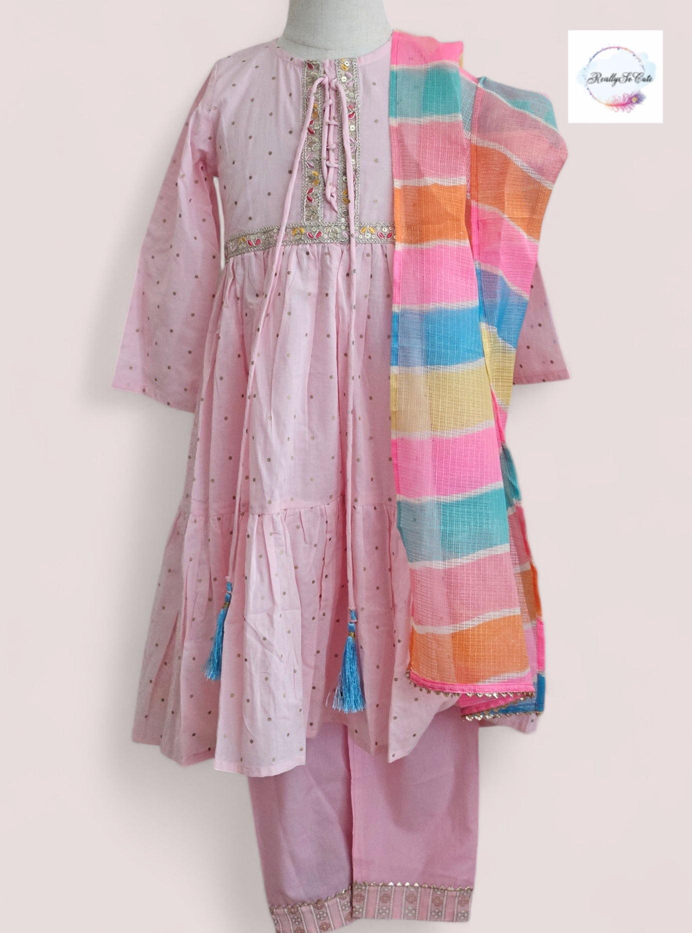 Indian Salwar Suit/ Anarkali kurta set/ cotton kurti salwar, pink anarkali set