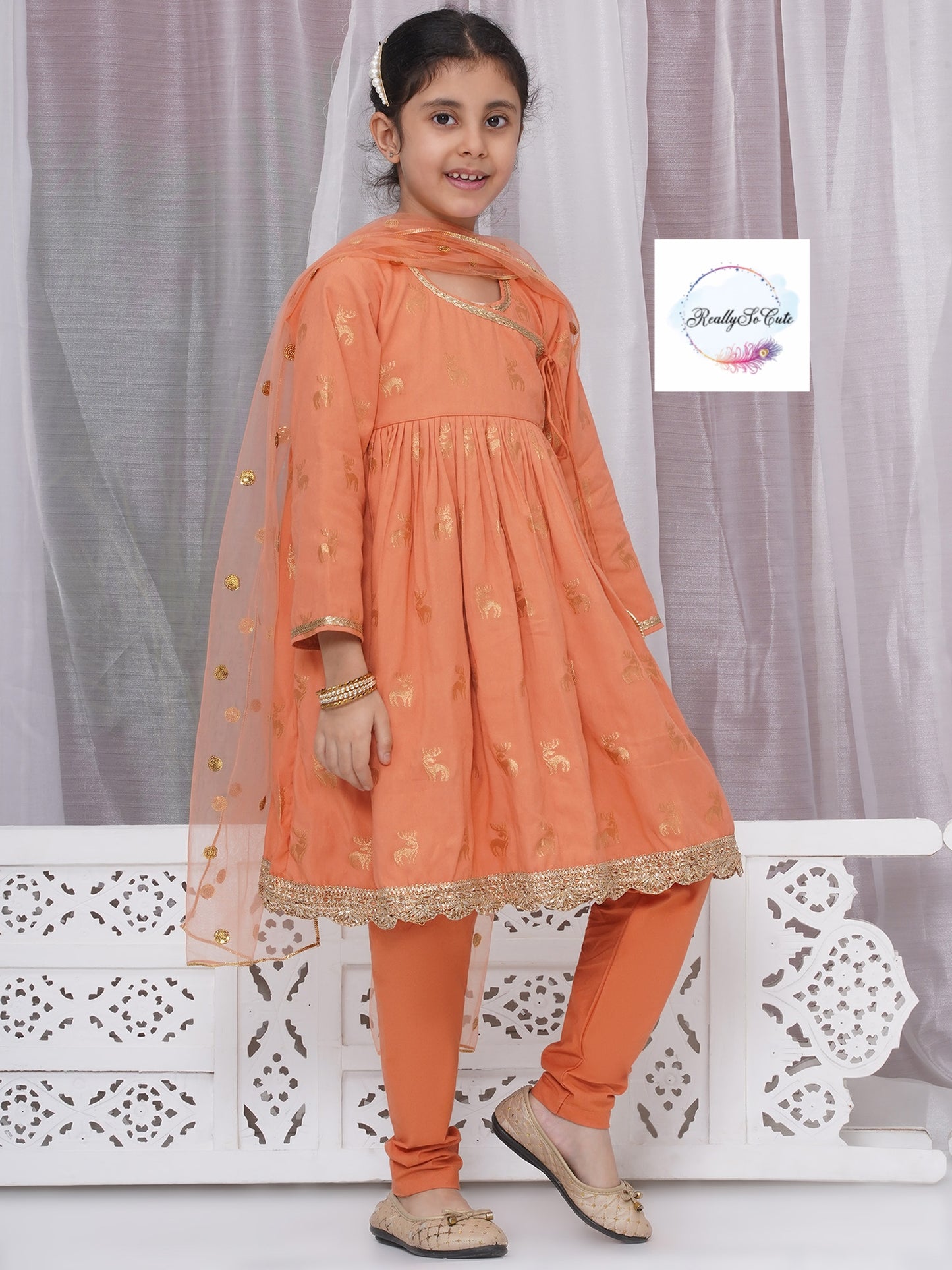 Girls 3 piece angarakha style anarkali Kurti set