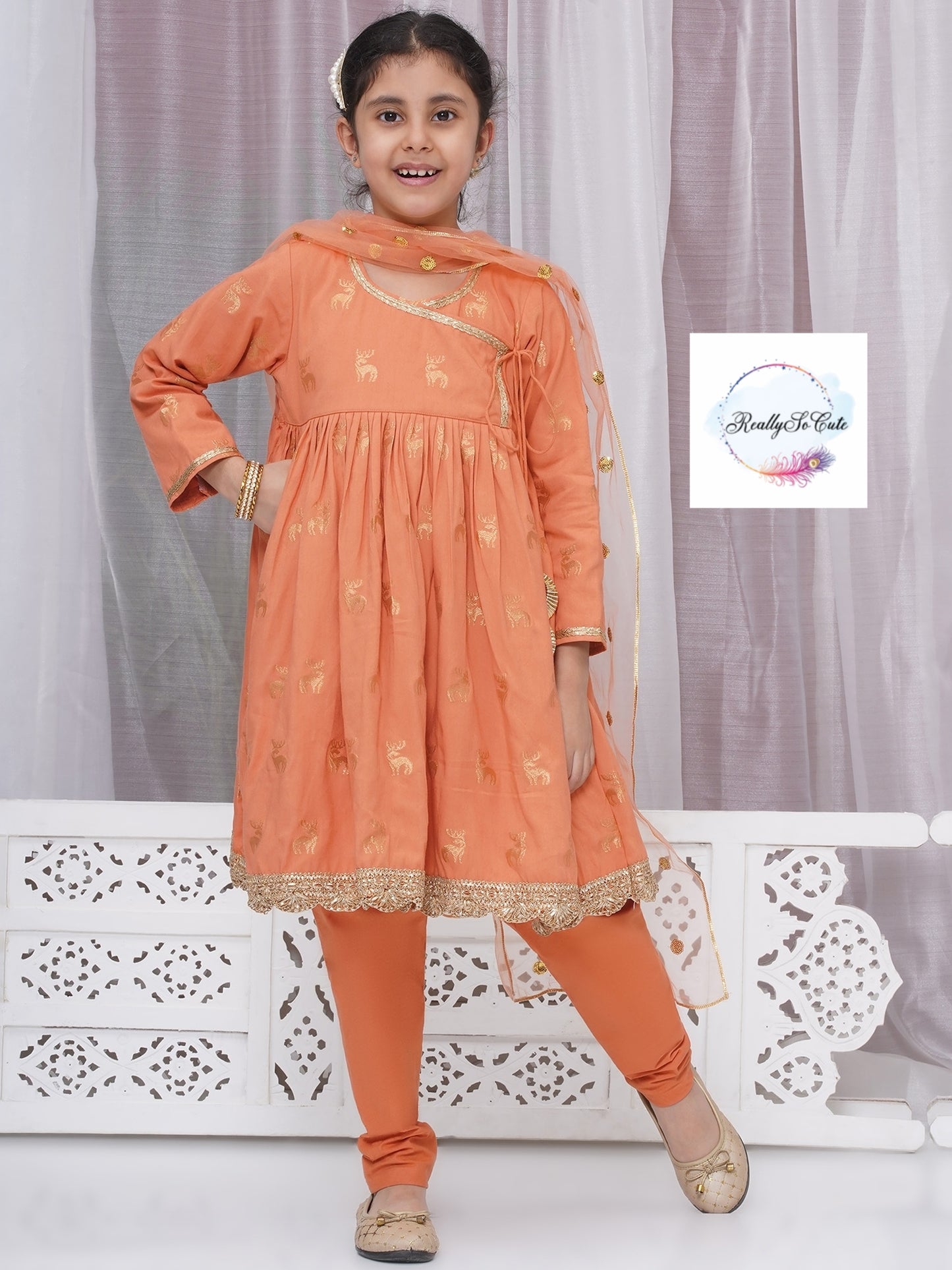 Girls 3 piece angarakha style anarkali Kurti set