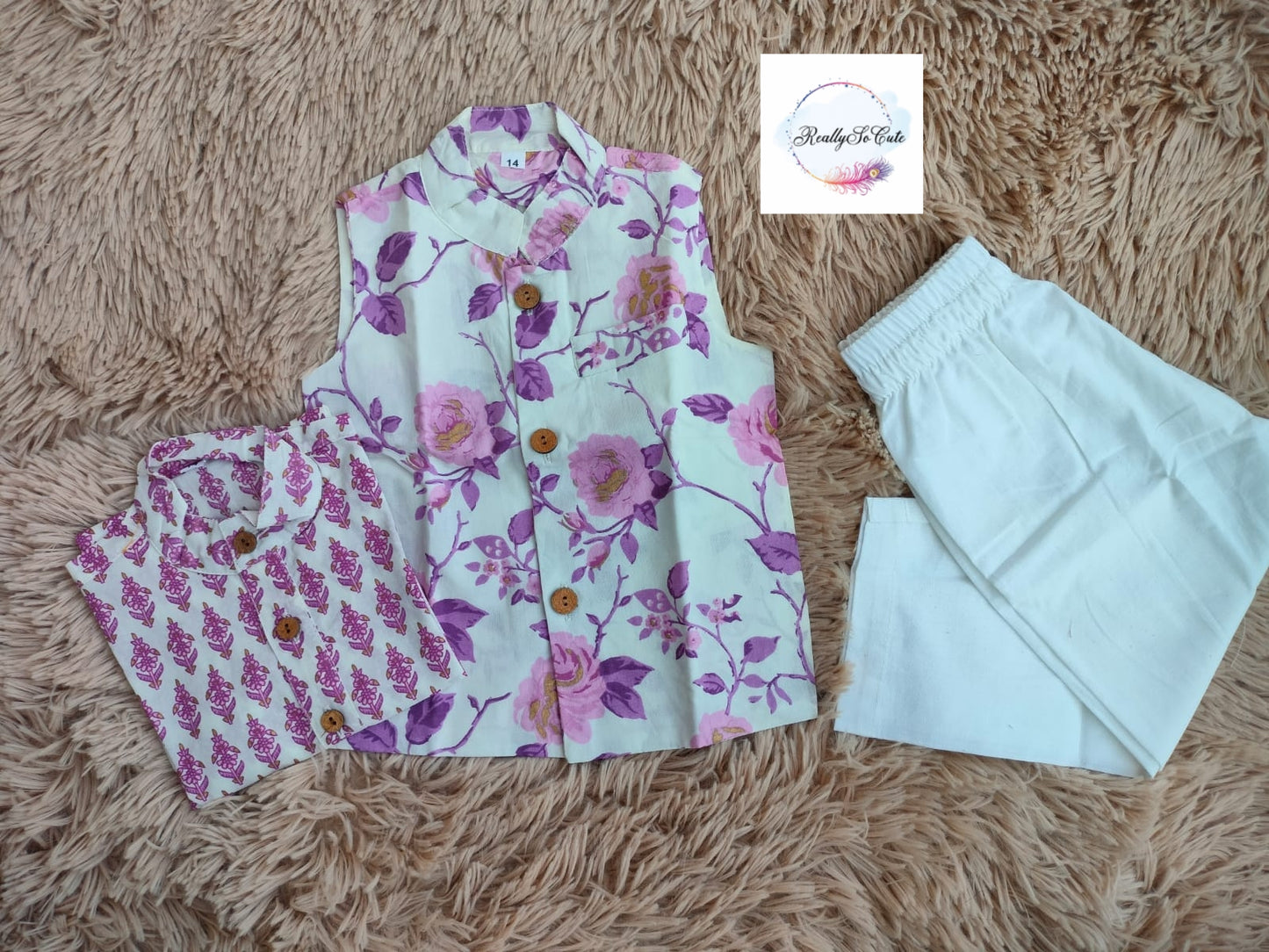 Boys cotton kurta pajama with jacket