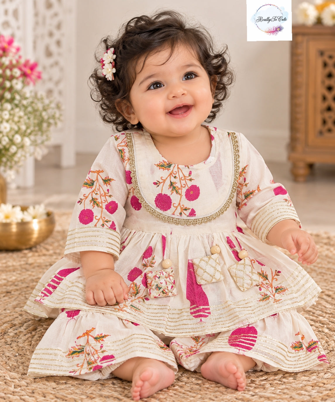 Baby Girls pure cotton color Ethnic Wear Sets | 0–6 Months