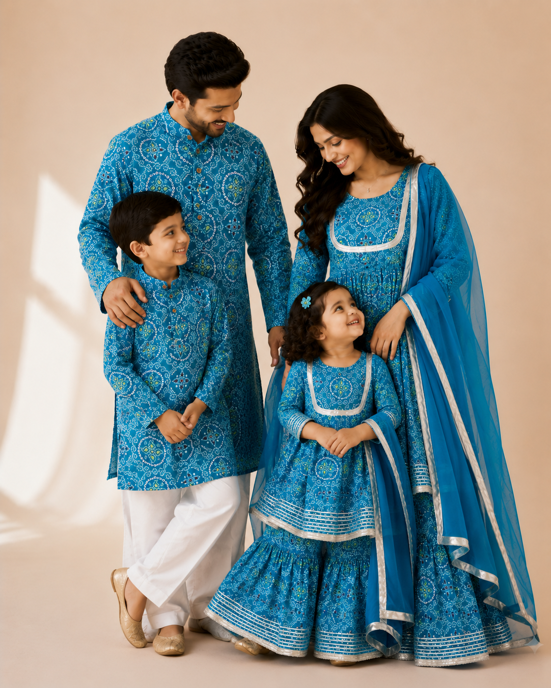 Blue Bandhani Print Boys Kurta Pajama Set in Soft Cotton, Kids Bandhani Outfit USA