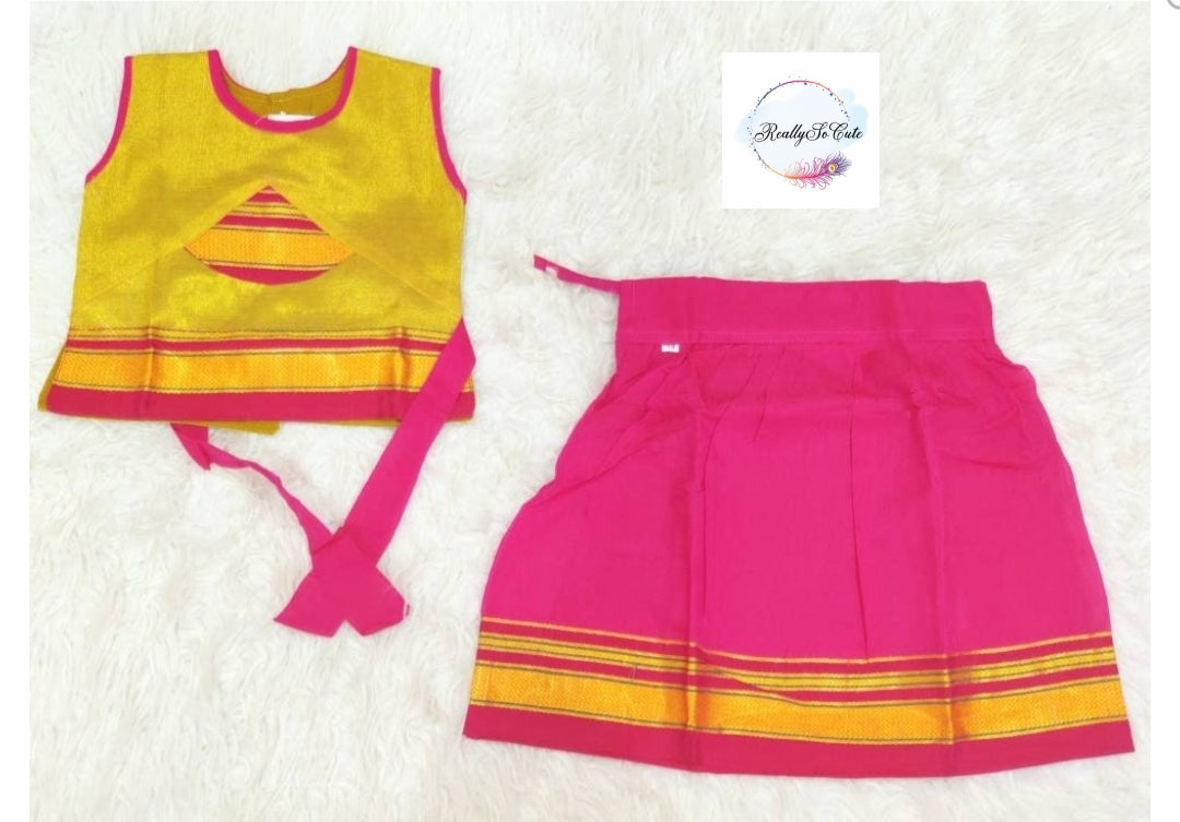 Little Girl Lehenga sets, Parkar Polka, ugadi girl ethnic wear