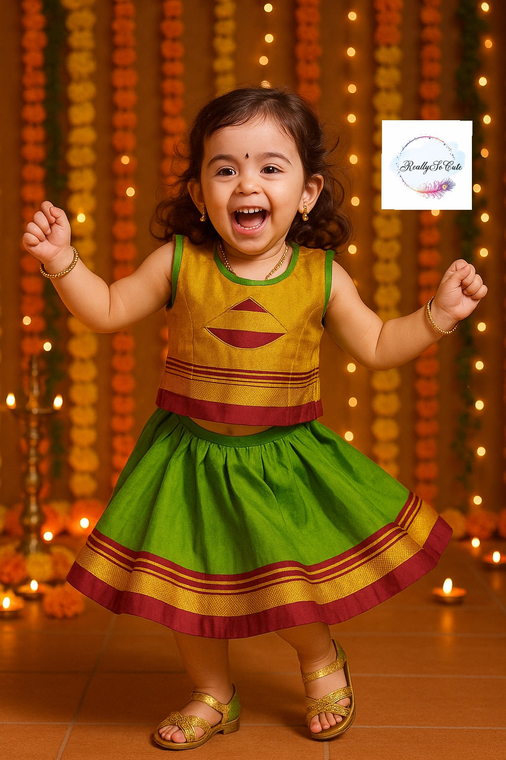 Little Girl Lehenga sets, Parkar Polka, ugadi girl ethnic wear,