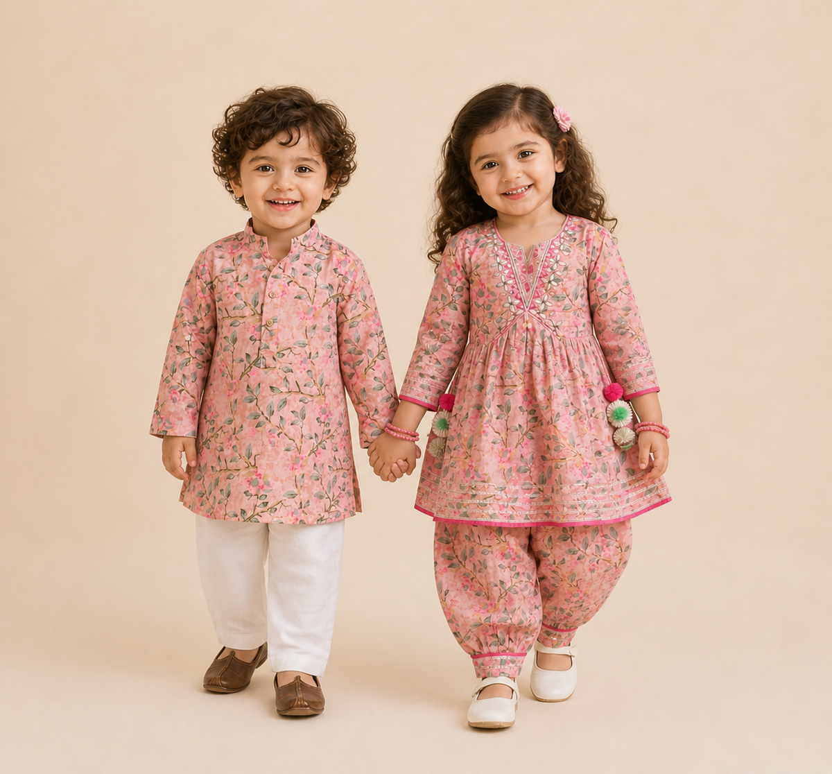 Girls Cotton Salwar Kurti Suit for Kids |Pink Floral kurti with salwar