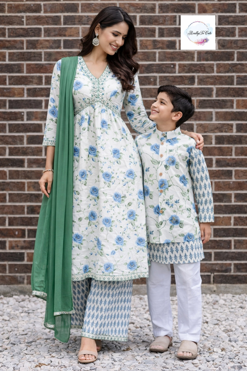 Soft Floral Cotton Anarkali Set for Women (Mom Only) | Matching Mom & Me Outfit