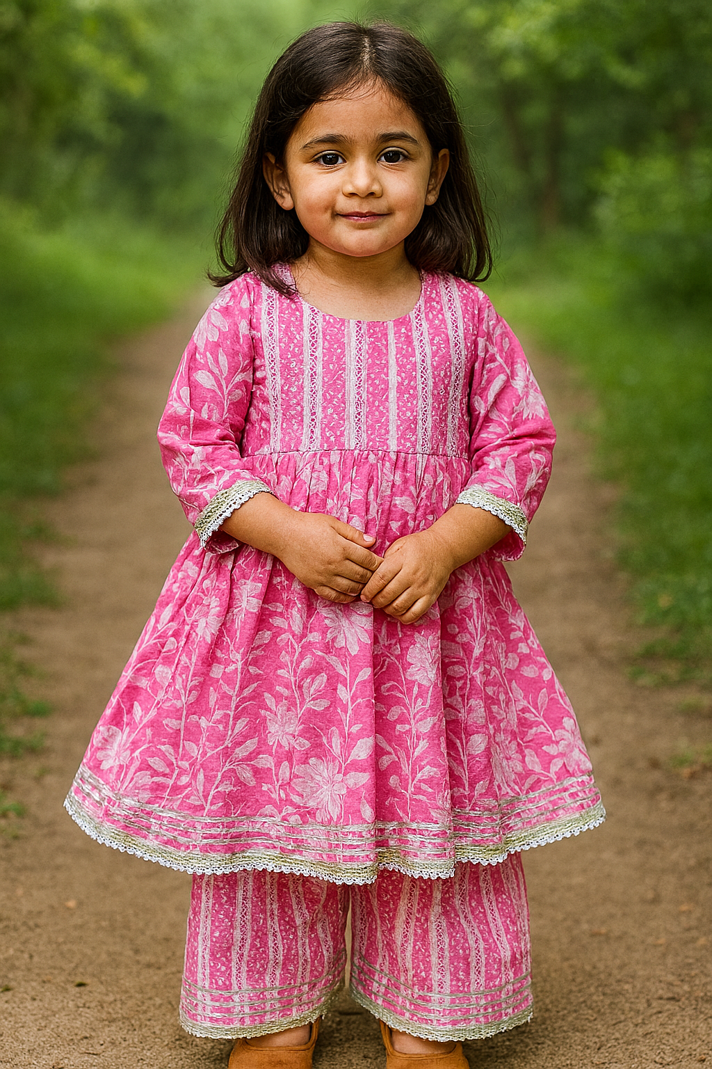 Girl Sharara kurti Set/ soft cotton kurta salwar set, pink kurti sharara