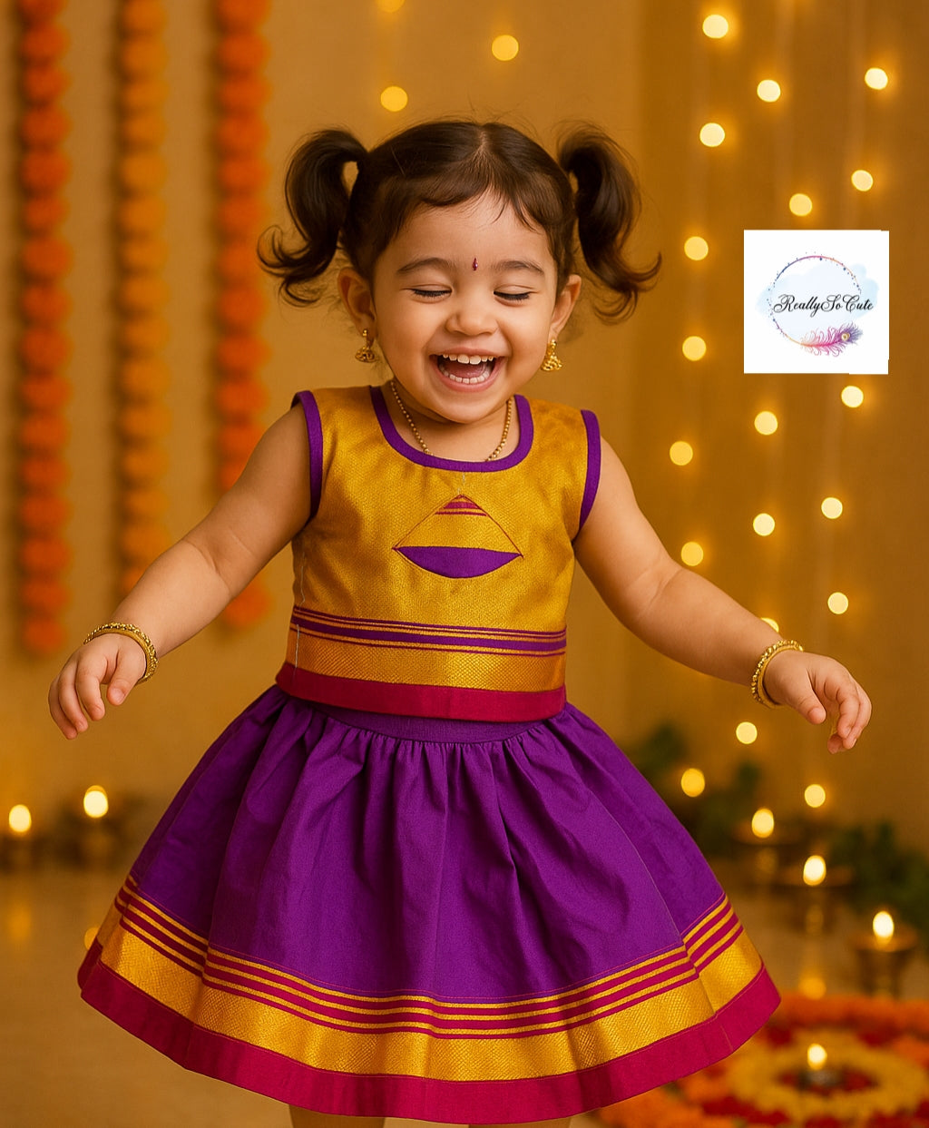 Little Girl Lehenga sets, Parkar Polka, ugadi girl ethnic wear,