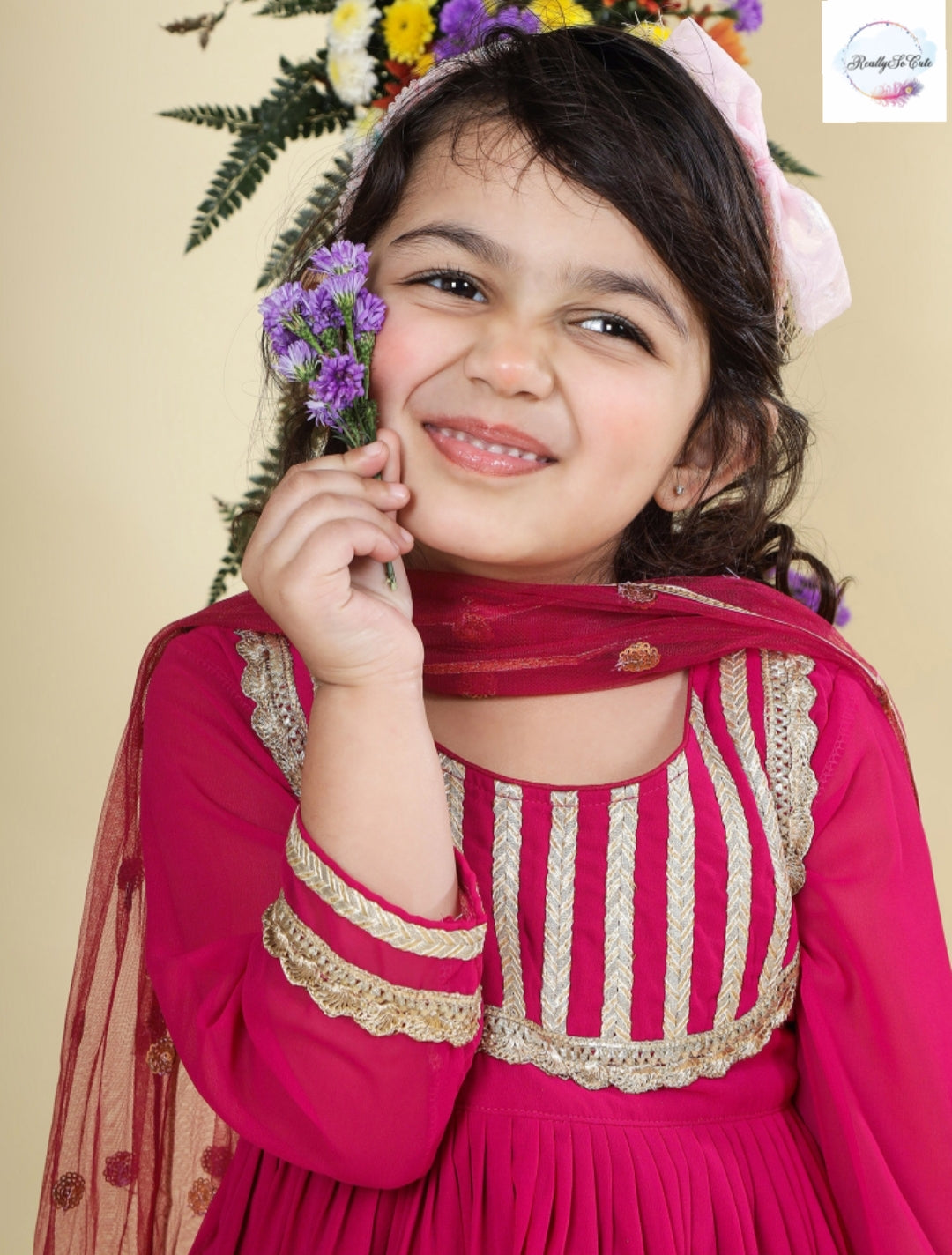 Hot pink Girls 3 piece sharara Kurti set, Soft Georgette kurti sharara set