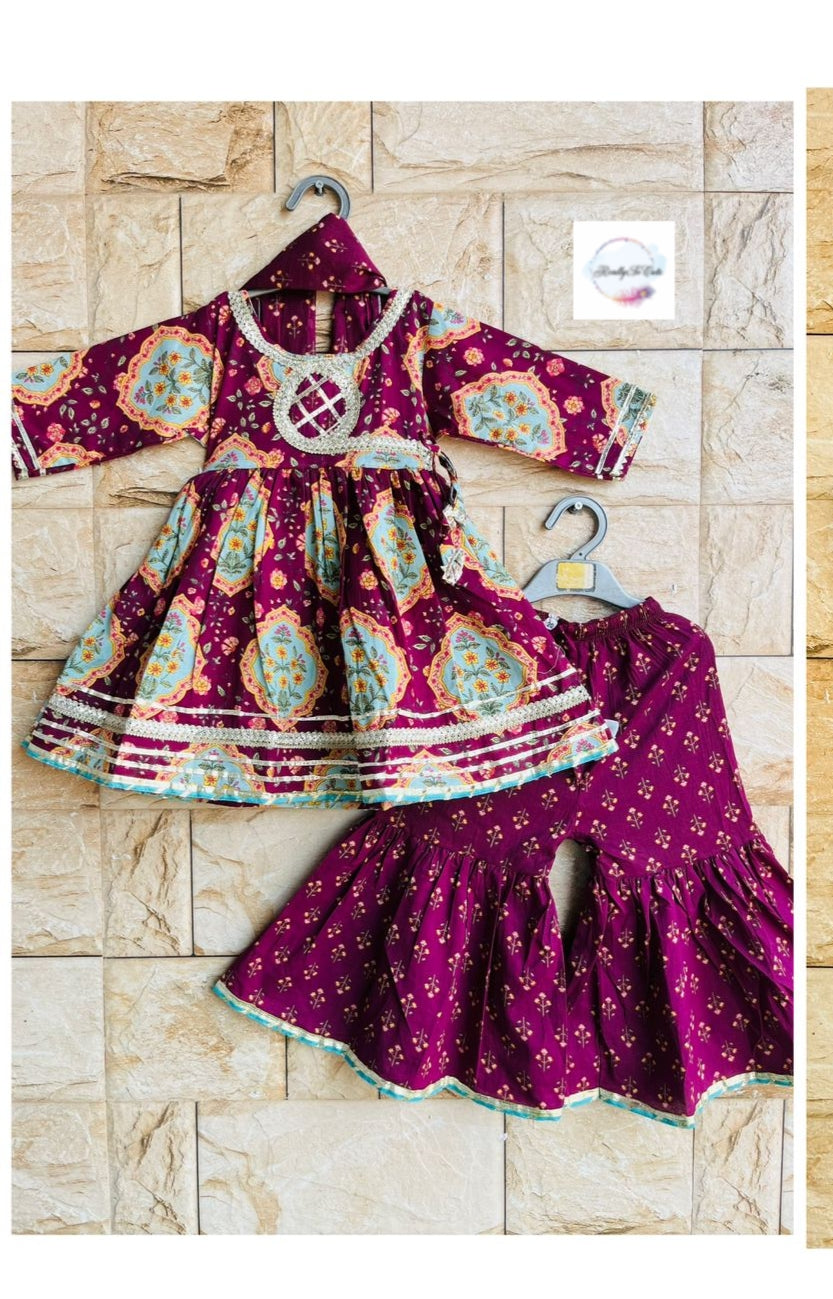 Girl Sharara kurti Set/ soft cotton kurta salwar set