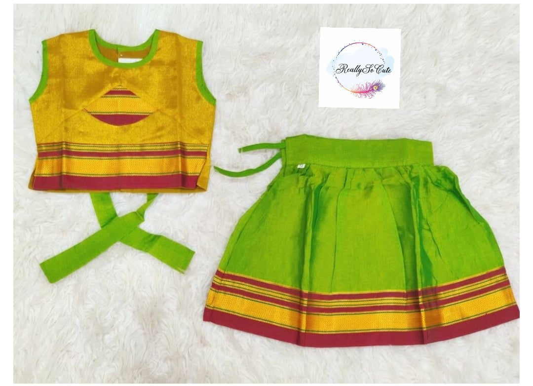 Little Girl Lehenga sets, Parkar Polka, ugadi girl ethnic wear,