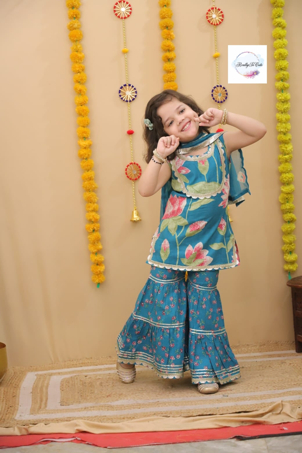 Pichwai girl kurti sharara set, cotton kurta sharara
