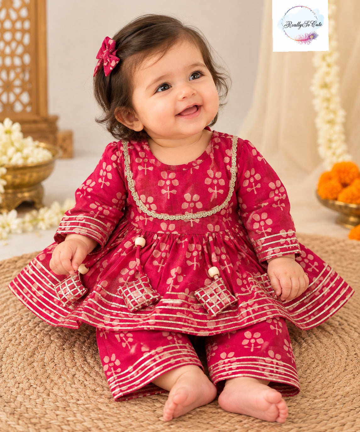 Baby Girls Muslin kurti sharara Ethnic Wear Set | 0–6 Months