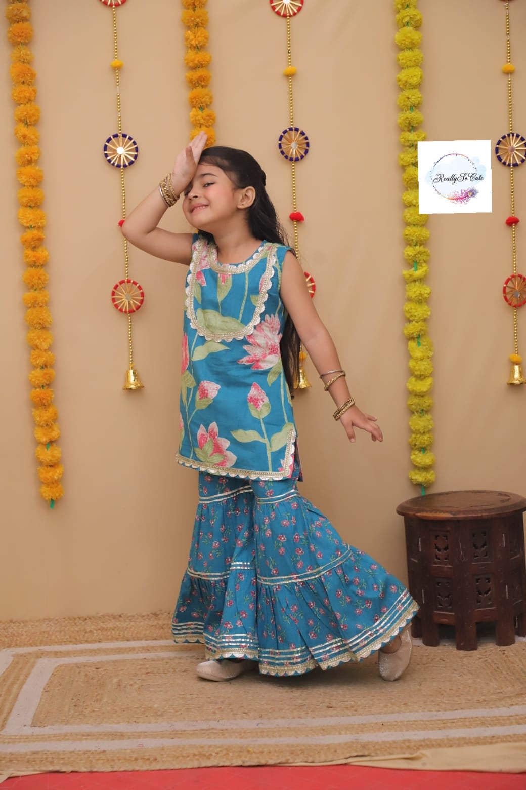 Pichwai girl kurti sharara set, cotton kurta sharara