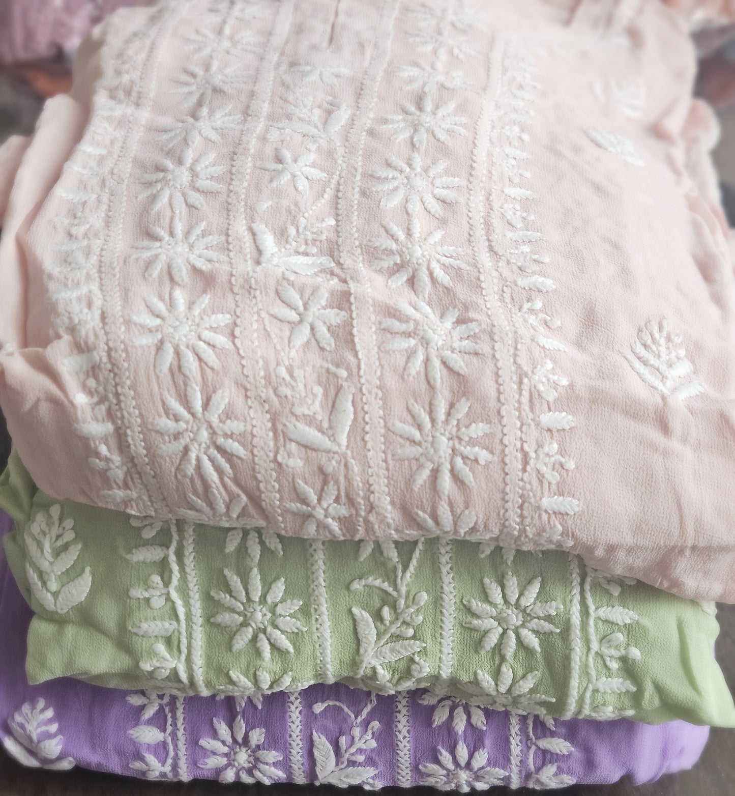Girls Blush Pink Pure Georgette 4-Piece Handwork Chikankari Sharara Set